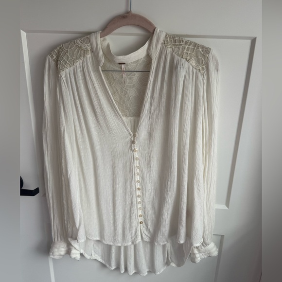 Free People Cream Blouse with Lace Detail - Picture 1 of 4
